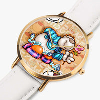 164.CUPY Hot Selling Ultra-Thin Leather Strap Quartz Watch (Rose Gold With Indicators)
