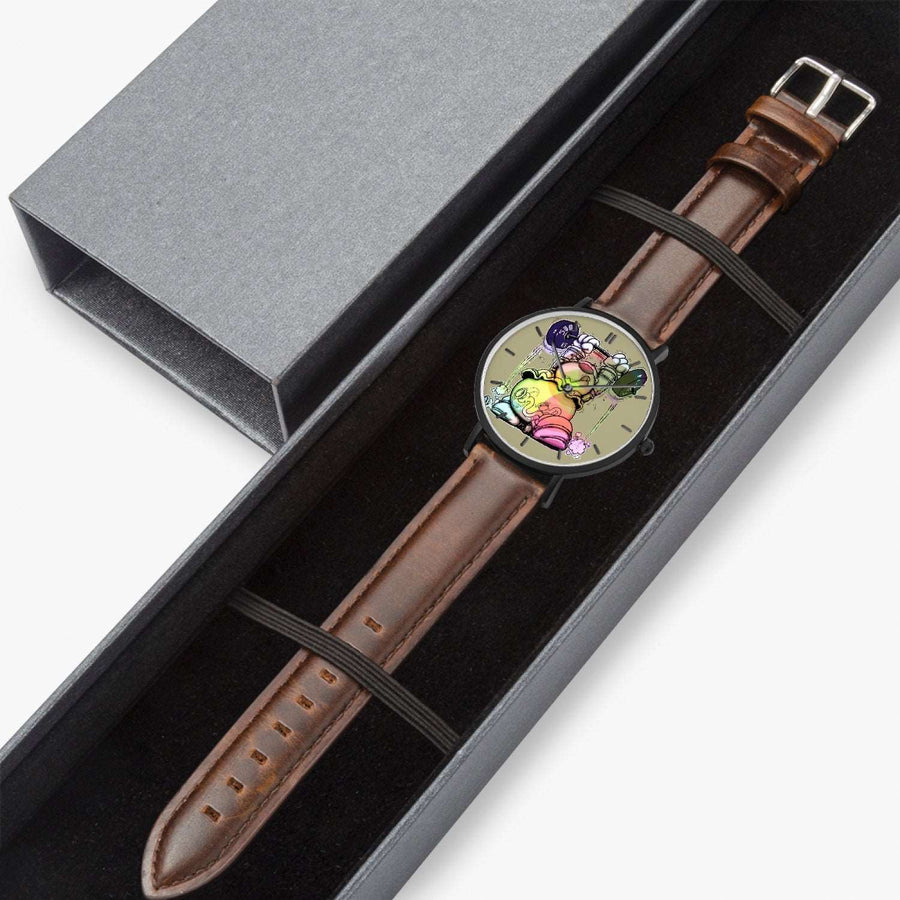 163. Hot Selling Ultra-Thin Leather Strap Quartz Watch (Black With Indicators)