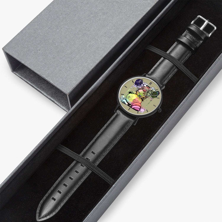 163. Hot Selling Ultra-Thin Leather Strap Quartz Watch (Black With Indicators)